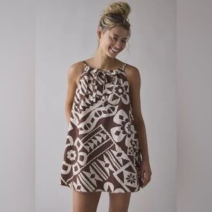 🔆 Urban Outfitters, BDG Eva Tie-Front Ruched Strap Trapeze Mini Dress- Large NWT